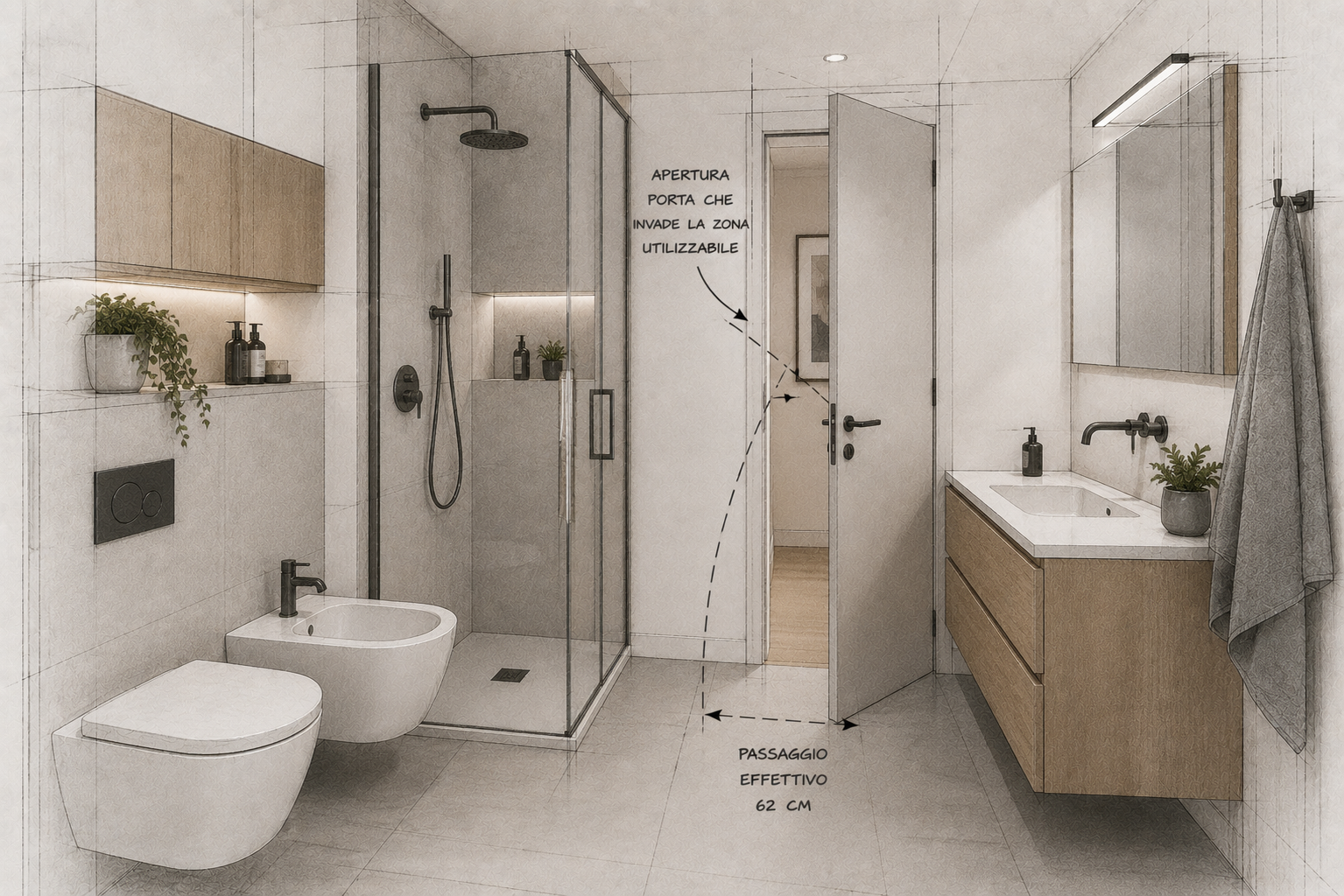 Secondo bagno ricavato vicino agli ambienti esistenti
