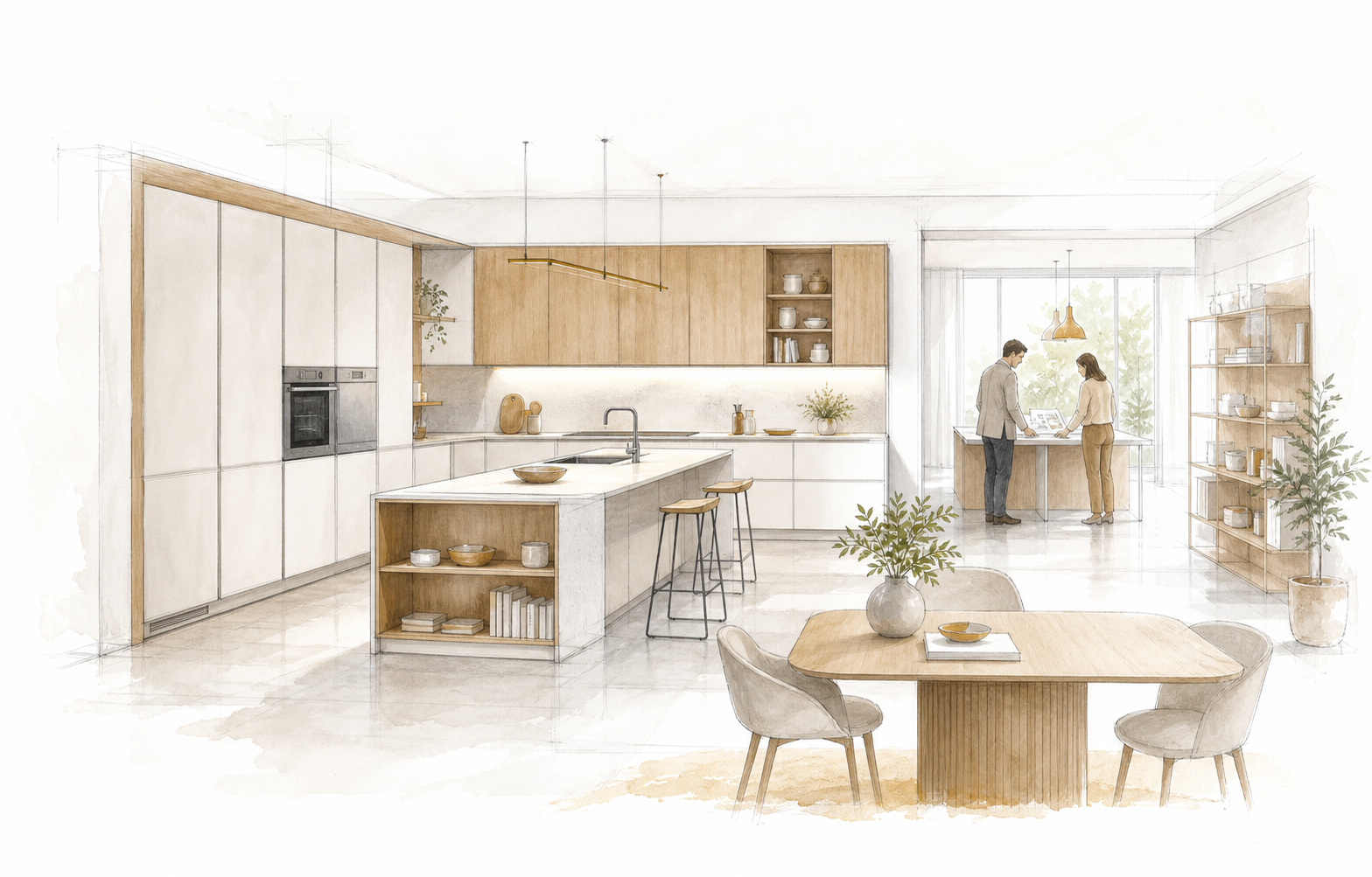 Confronto su una soluzione cucina in uno showroom luminoso